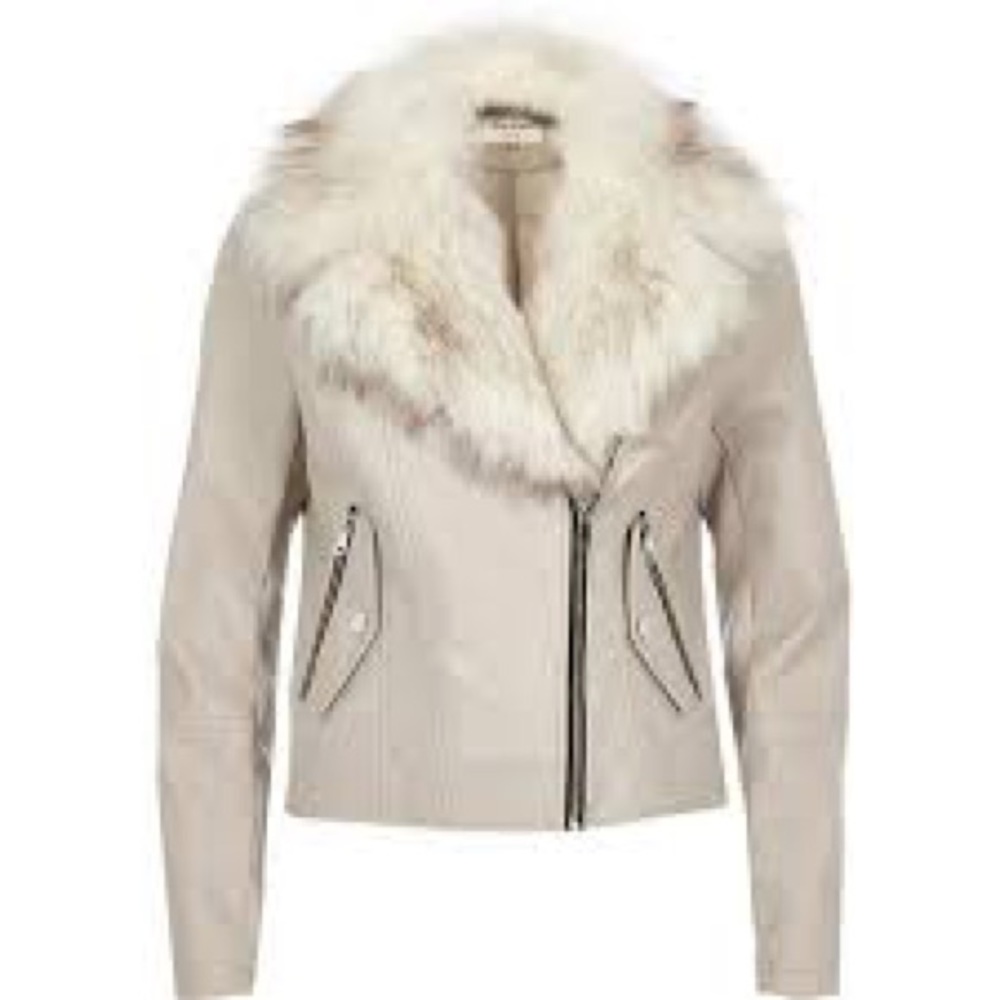 River Island Faux Leather Fur Trim Motorcycle Jacket